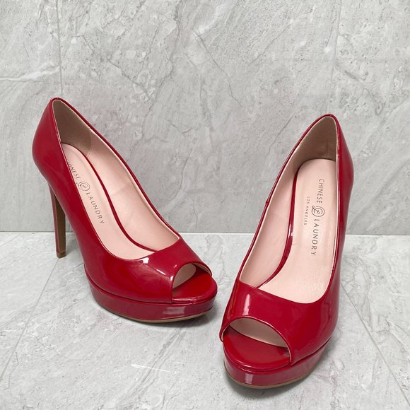 Chinese Laundry Red Patent Holliston Peep Toe Pumps Size 8 - Picture 3 of 15